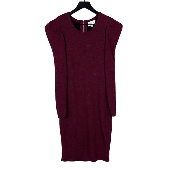 MILLY Size 8 Knee Length Dress Bodycon Fitted Puff Sleeve Maroon Red Knit - Picture 1 of 8